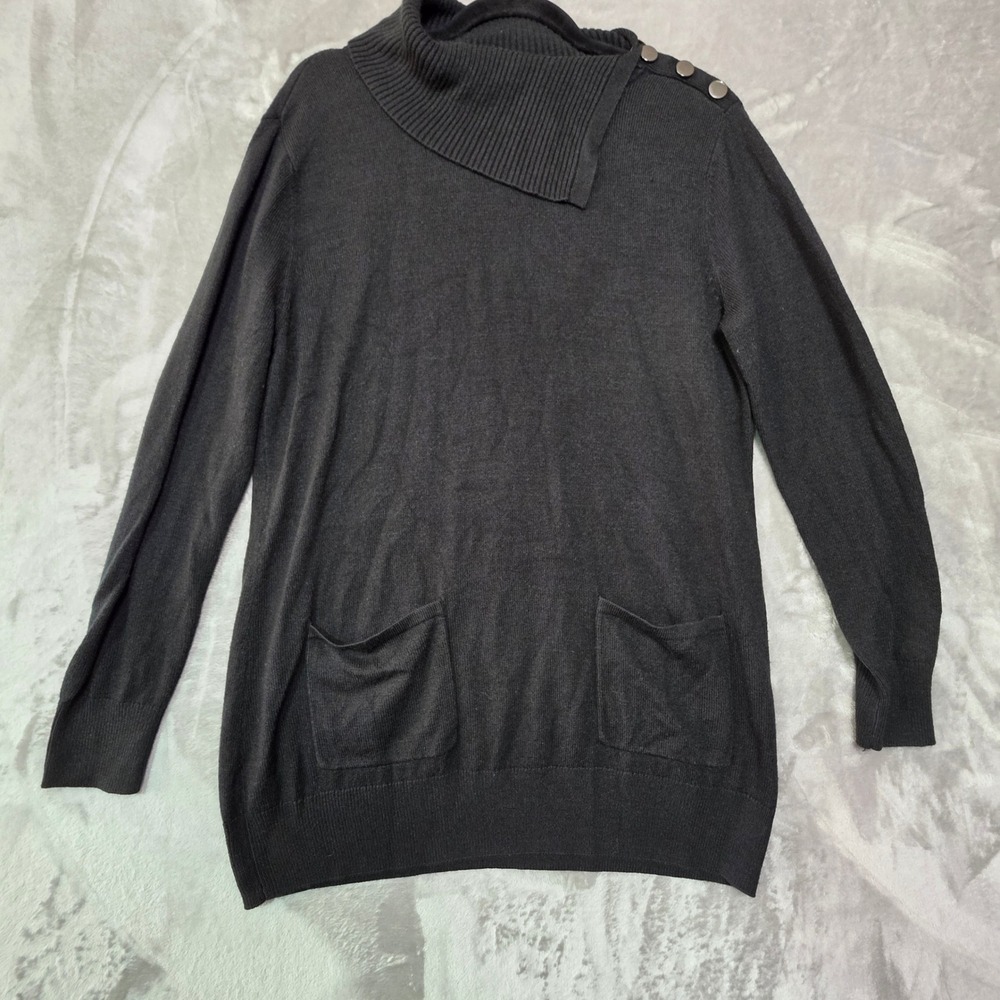 NY&C New York & Company Gray Asymmetrical Button Collar Tunic Sweater L